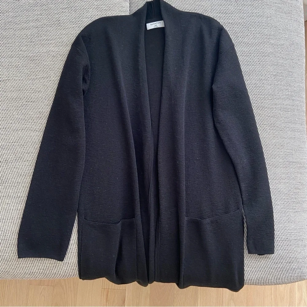Aritzia Babaton Lance Cardigan Black Lightweight Long Open Sweater size xxs - Picture 6 of 9